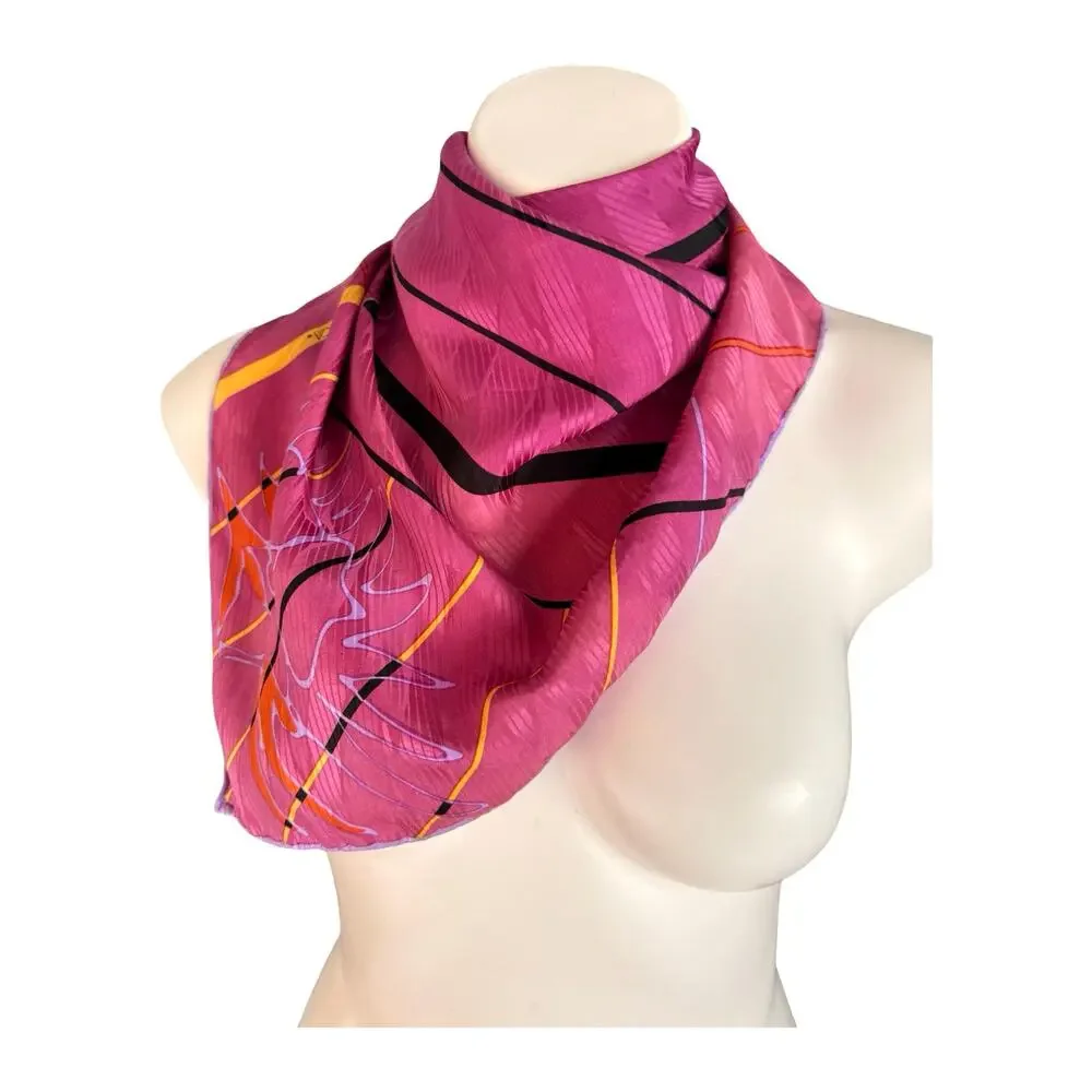 Vintage Casca for Magid 1980s Silk Scarf Abstract Floral Stripe 34x34